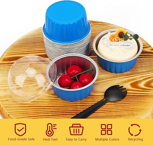 Miniatura 2 de Latas de muffin de 5 oz con tapas, 50 unidades, Free-Air, latas de hornear para magdalenas con forros de papel de aluminio, latas de magdalenas