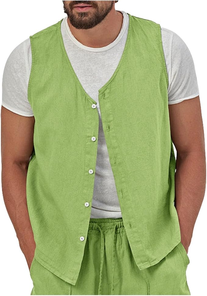 KBOPLEMQ Men's Traditional Summer Suit Vest Plain Slim Fit V-Neck Sleeveless Gilet Formal Classic Vests With Buttons Tuxedo Business Vest Wedding Suit - View #13