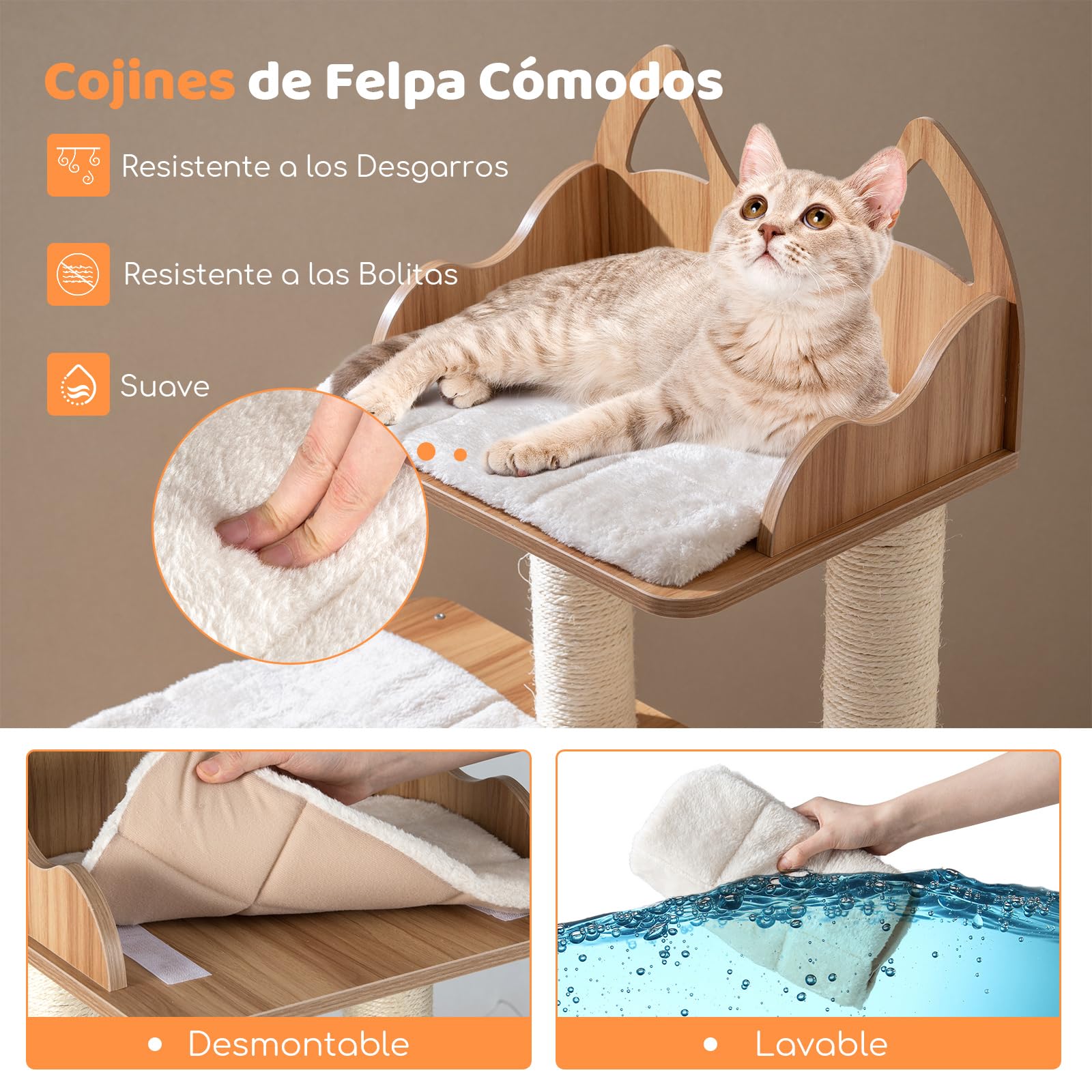 GOPLUS Árbol Rascador para Gatos con 2 Camas, una Plataforma Rectangular, 2 Plataformas Redondas y un Posadero con Barandillas, Rascador de Interior con Postes de Sisal y Alfombrillas Extraíbles