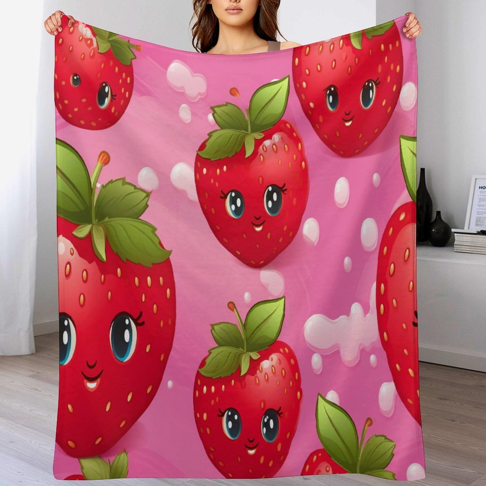 Couverture fraise en flannel lavable : le plaid qui ne bouloche pas