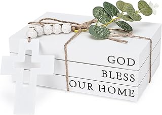 Decorative Books for Home Decor, Fake Books for Decoration, Wooden Faux Books for Decoration, Farmhouse Book Decor (GOD Bless Our Home)