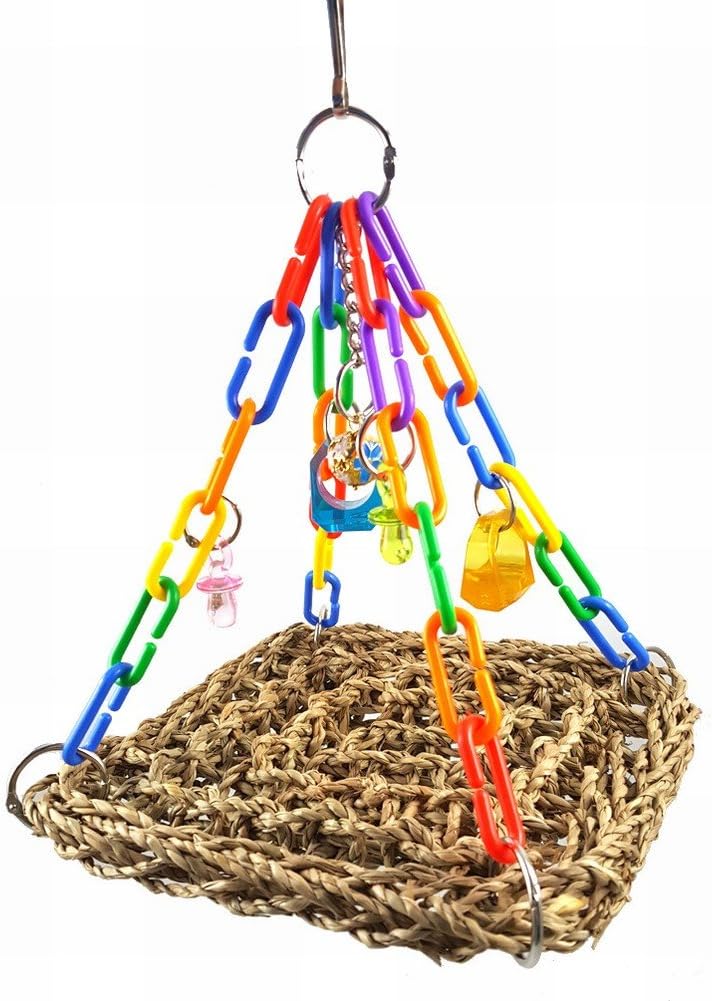 Wildgirl Parrot Bird Hammock Straw Plaited Climbing Net Trapeze Hanging Bed (S)