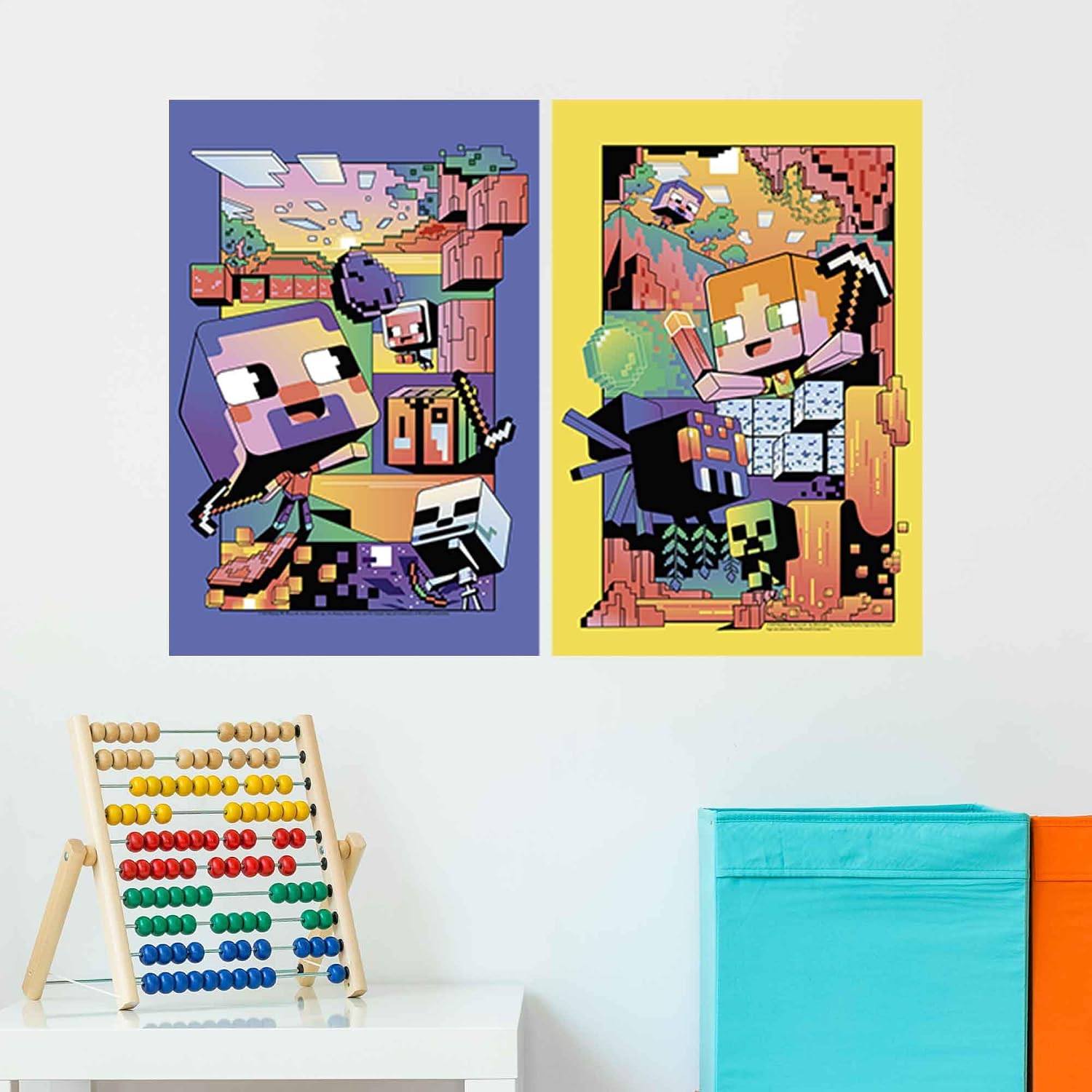 Open Road Brands Minecraft Blue and Yellow 2-Pack Adhesive Canvas Wall Art image 5