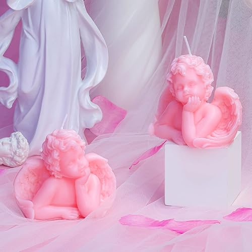 Miniatura 6 de Nuanchu Eclectic Angel Decor - 2 velas veganas perfumadas de soja (blanco, rosa) para decoración femenina del hogar y dormitorio de moda