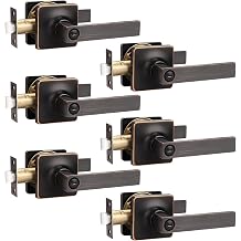 GOBEKOR 6 Pack Privacy Door Levers Interior Door Handles Square Oil Rubbed Bronze Lever Handles Keyless Straight Levers for Bedroom Bedroom