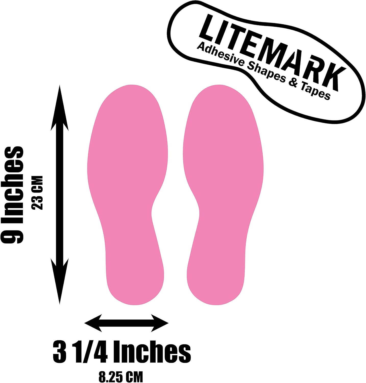 LiteMark Durable Vinyl Footprint Floor Decal Stickers, Pink, 9 in, 6 Pairs