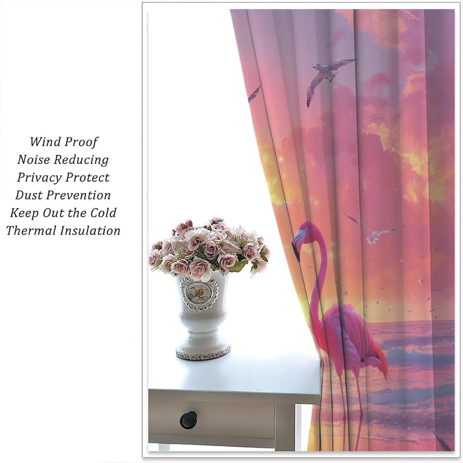Tropical Beach Flamingo Blackout Curtains for Bedroom, Grommet Drapes Thermal Insulated Room Darkening Sunset Ocean Coastal Curtains, 21W x 63L, 2 Panels