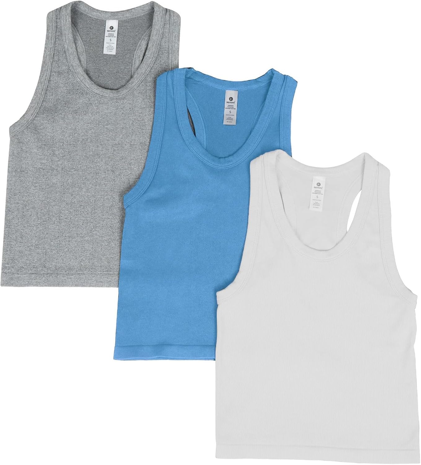90 Degree By Reflex Womens Seamless Tank Ribbed Fitted Racerback Hip-Length Top 3 Pack