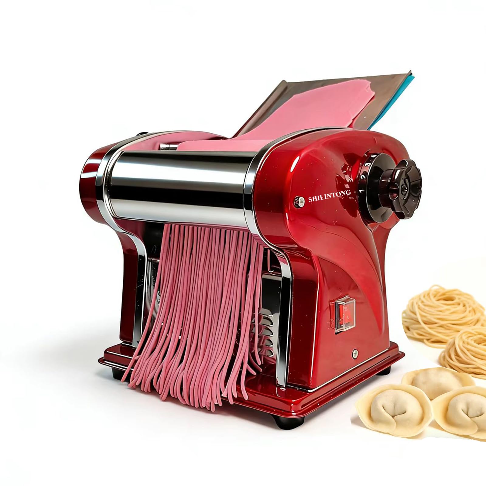 Máquinas Eléctricas Para Pasta - Fabricante de Fideos con Rodillo y Doble Cuchilla de Acero Inoxidable - 1.5mm (Redondo) y 4mm (Plano) - Para Uso Doméstico y Comercial