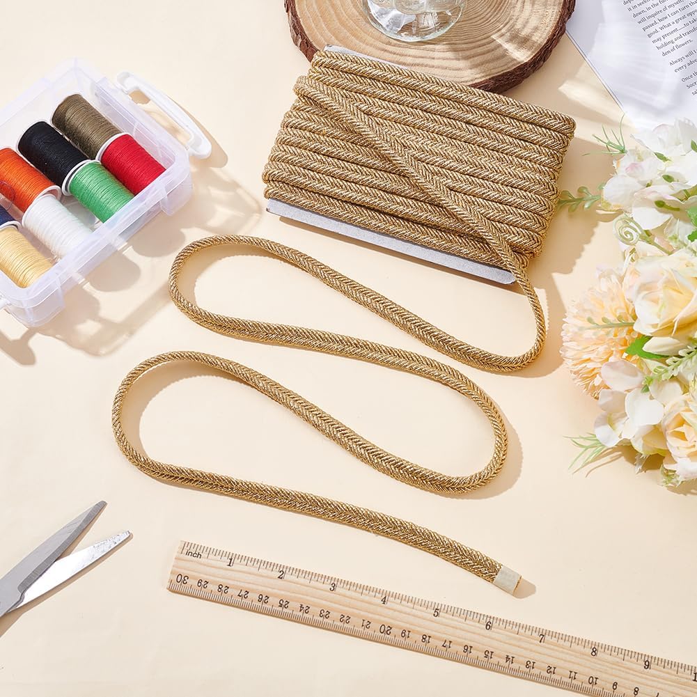 MAYJOYDIY 5.5 Yards Gold Gimp Braid Trim Metallic Edge Trim 0.4inch Polyester Decorative Woven Braid Trim Handcraft Lace Ribbon for Gift Jewelry Making Costume DIY Crafts Decoration
