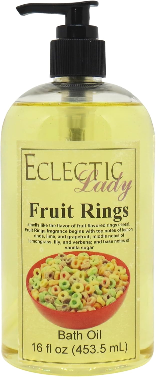 Fruit Rings Bath Oil - Scented Body Oil - Relaxing & Moisturizing Bathing Oil - Fragrance Body Oil For Dry & Rough Sensitive Skin - 16 oz