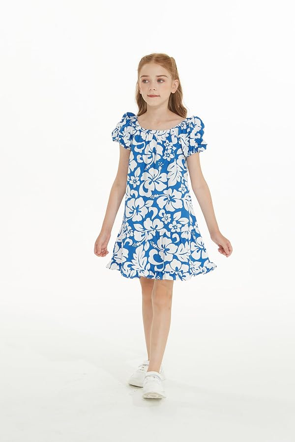 Girl Hawaiian Simple Muumuu Dress in Classic Hibiscus Blue Size 4 by Hawaii Hangover - Used condition - Image 9