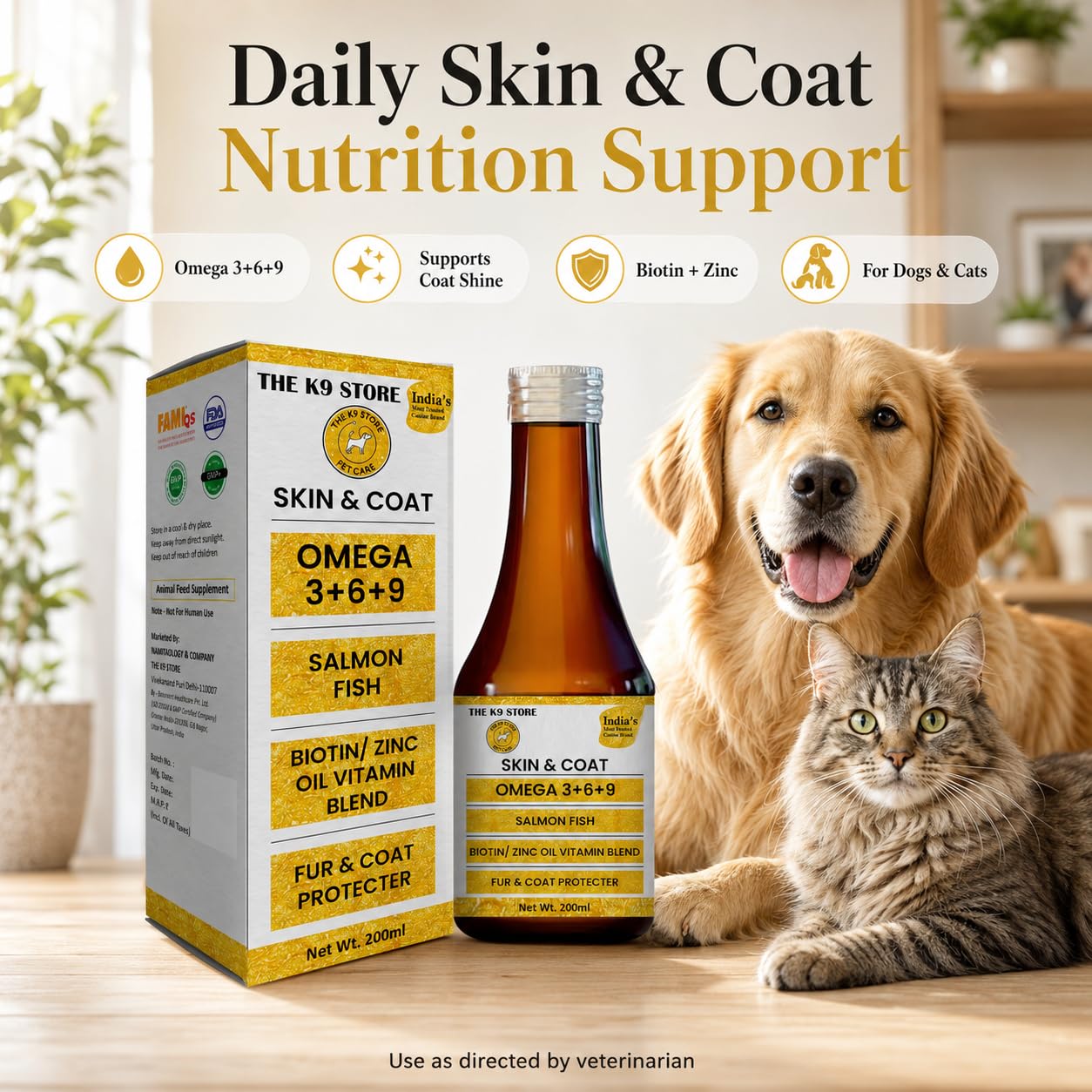 Mobi Skin & Coat Supplement for Dogs & Cats | Salmon Fish Oil with Omega 3 6 9, Biotin & Zinc | Dog Fish Oil Supplement for Healthy Skin, Shiny Coat & Hair Wellness | Liquid Formula 100 ML