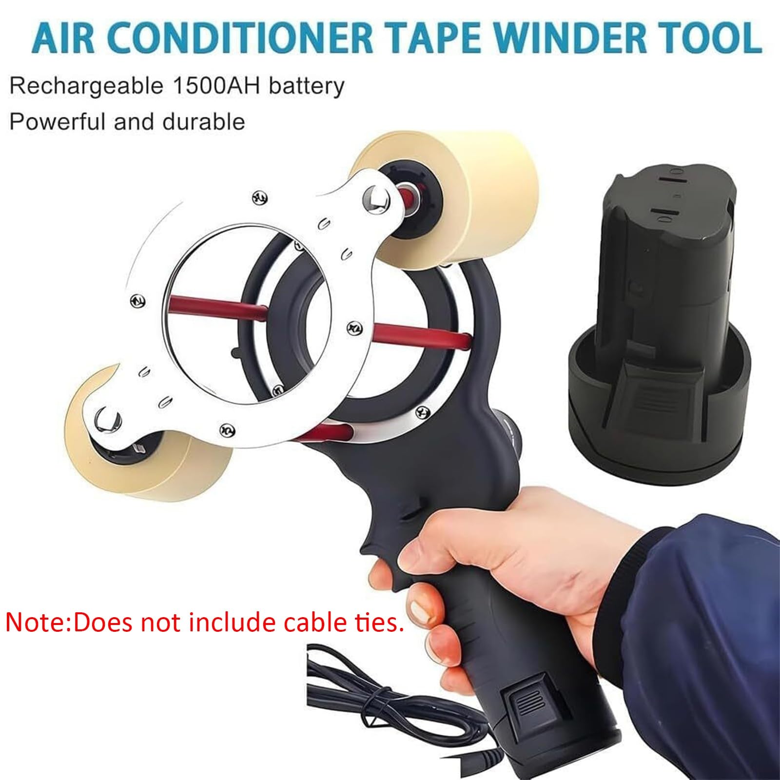 Macchina avvolgicavi elettrica Portatile, Macchina avvolgitrice per Nastri per condizionatori d;Aria Portatili da 27 W, velocità Regolabile da 70 a 380 Giri/min, Batteria da 1,5 Ah