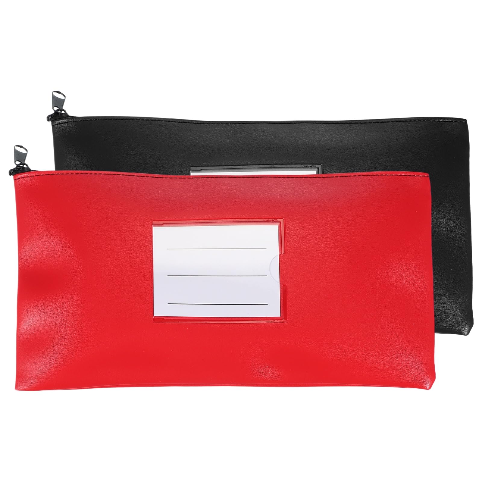 PATIKIL 11x6 Inch Money Bags with Zipper, 2Pcs PU Leather Cash Deposit Bank Pouch Envelopes Check Wallet for Coin Cosmetics Invioce Bill, Black/Red