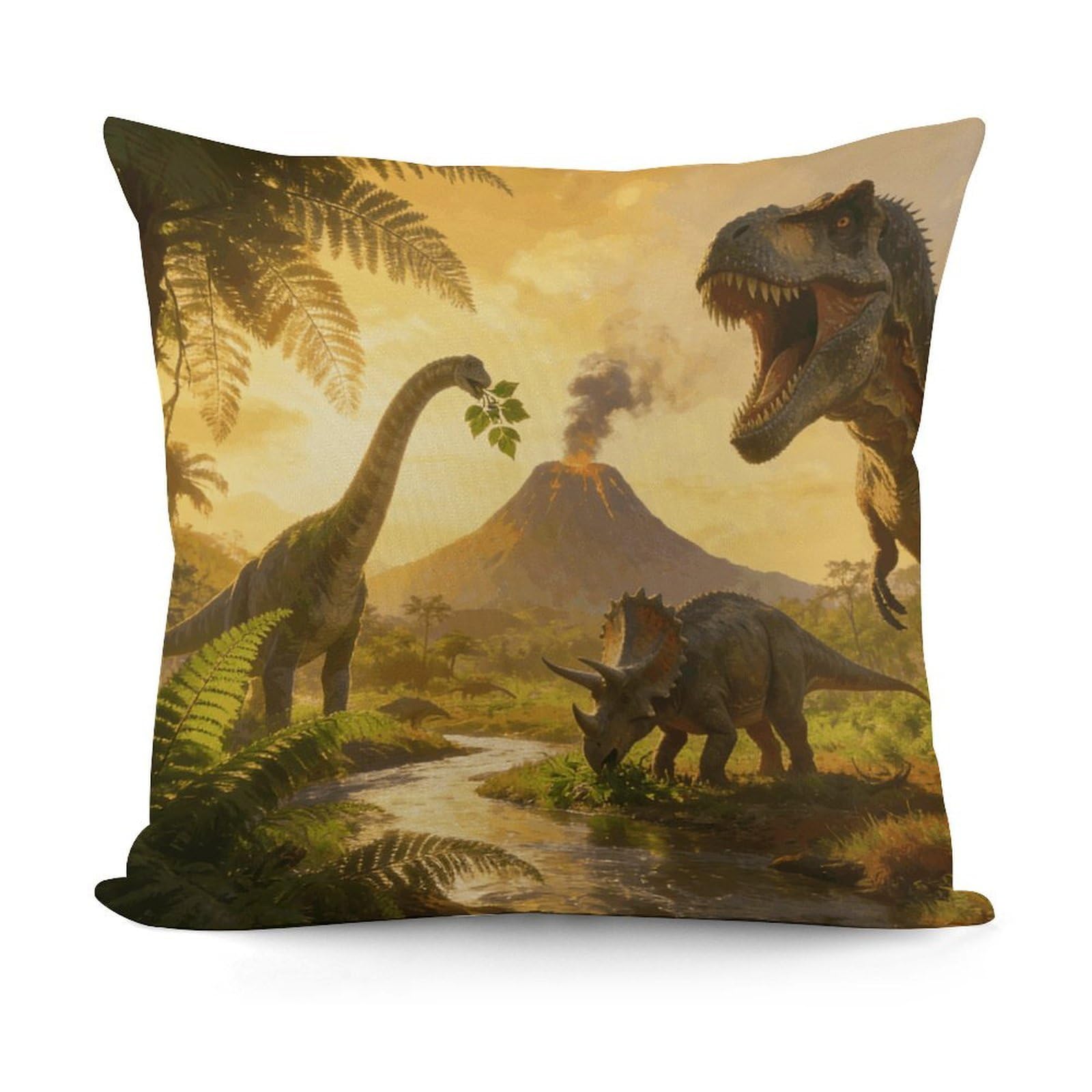 LZQPOEAS Dinosaur Land Throw Pillow Cover 18 X 18 in Cozy Couch Pillow Covers Farmhouse Throw Pillow Case Modern Square Pillowcase Home Decor Cushion Cover for Bedroom Living Room