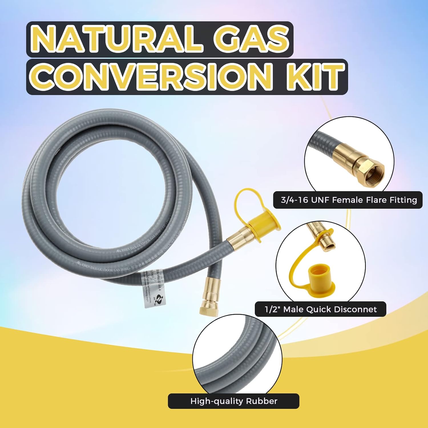 710-0003 Natural Gas Conversion Kit, 10 Feet 1/2" ID Natural Gas Hose with Quick Connect Compatible with Kitchen-aid, Convert 4-Burner Cabinet Style Gas Grill to NG