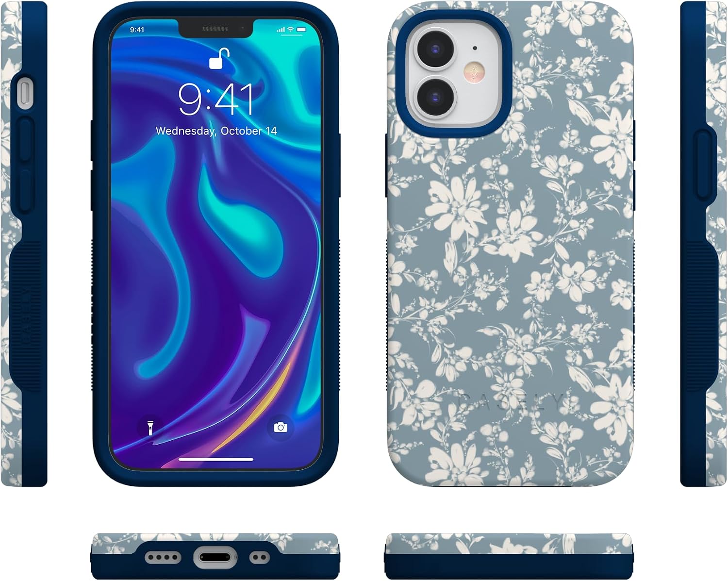 Casely iPhone 12 Mini Case | Afternoon Tea | Blue Floral | Bold Protective Design | Compatible with MagSafe