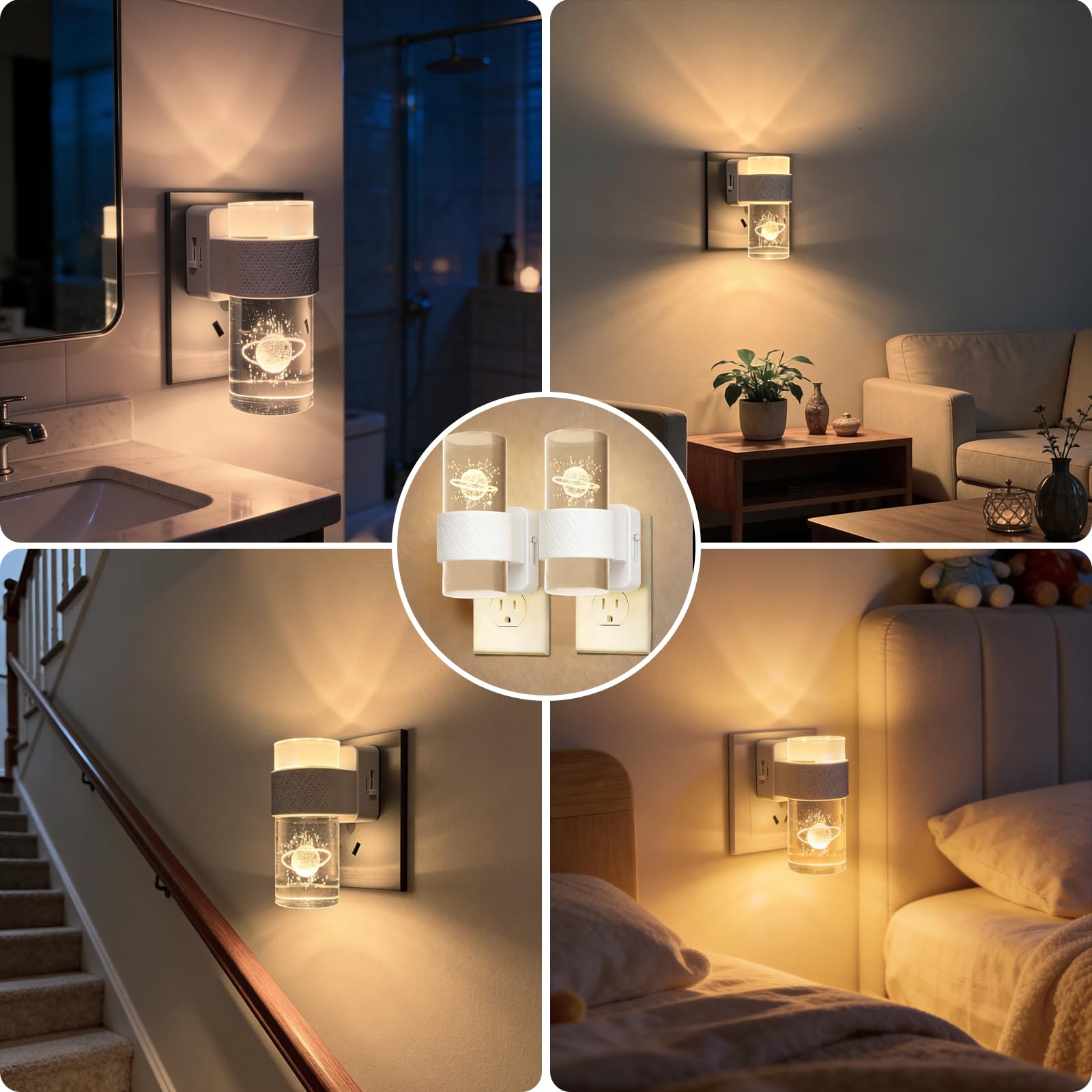 Gemmac Luce Notturna con Sensore Crepuscolare, 0-100 LM Dimmerabile Acrilico 3000K Luci Notturne LED da Presa Sensore Crepuscolare per Como Camera da Letto Cucina Corridoio Bagno Garage 2 Pezzi