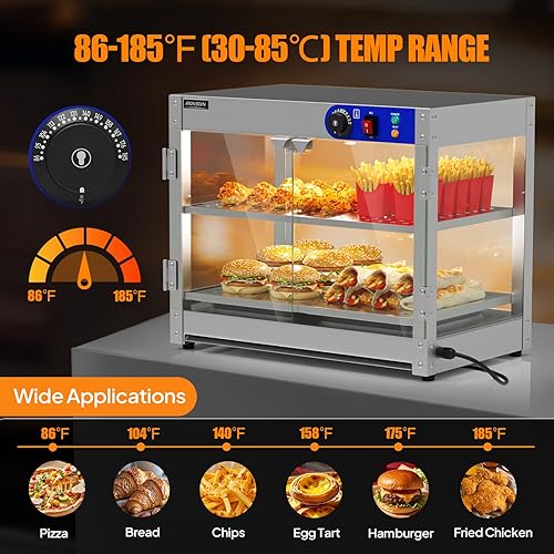 Vista 3 de ROVSUN Calentador de Alimentos de 2 Niveles, Calentador de Pizza, Calentador de Alimentos Comercial con Iluminación LED, Estantes Desmontables