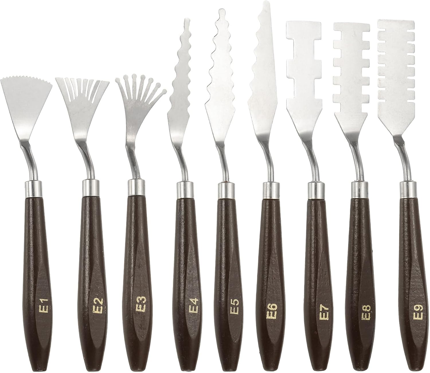 YOKIVE 9 Pcs Stainless Steel Palette Knife, Professional Art Spatula Set Oil Painting Accessories Color Mixing Scraper with Wood Handle, Great for Canvas Acrylic Painting (Brown)