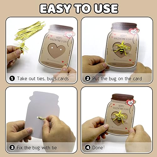 Miniatura 3 de Paquete de 30 tarjetas para el día de San Valentín para niños intercambio escolar regalos de San Valentín para niños con insectos de amor juguetes a