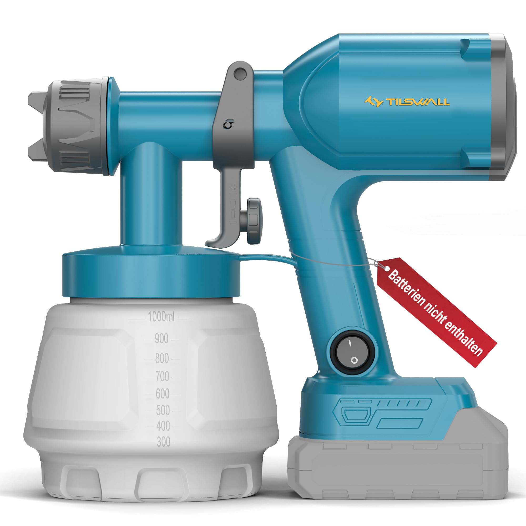 Tilswall Farbsprühsystem, Schnurlos Ultraleichte Elektrische Farbsprühgerät Kompatibel mit Makita 18V Akku (Nicht Enthalten), Becher, 2 Düsen & 3 Sprühmuster - Farbpistole Für Wandfarbe, Möbel