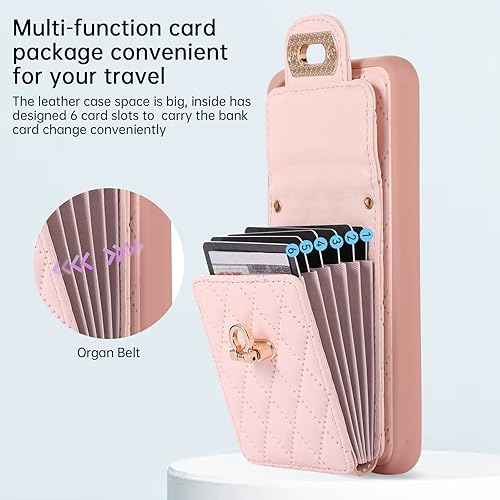 Miniatura 3 de XYX Wallet Case for Samsung Galaxy A54 5G, Crossbody Strap PU Leather Accordion Organizer Card Holder Protective Case with Adjustable Lanyard, Pink