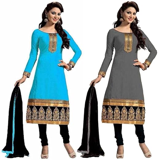 Buy kp enterprise Women's Combo of Semi-stitched Embroidered Churidar Suit, 2 Churidar Suits 