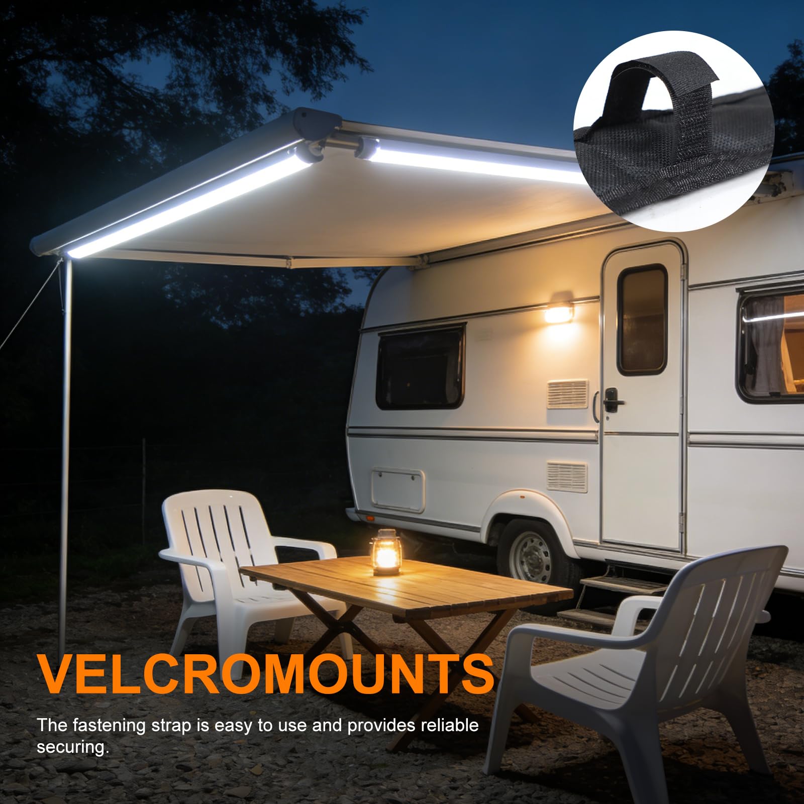 Bande lumineuse DEL 12 V pour auvent de véhicule récréatif avec 2835 puces DEL, étanche IP68 pour camping en plein air et sur terre