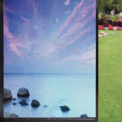 Película esmerilada de playa para ventana, privacidad, costa del mar Báltico, vista al atardecer de otoño, rocas sobre turismo acuático, imagen