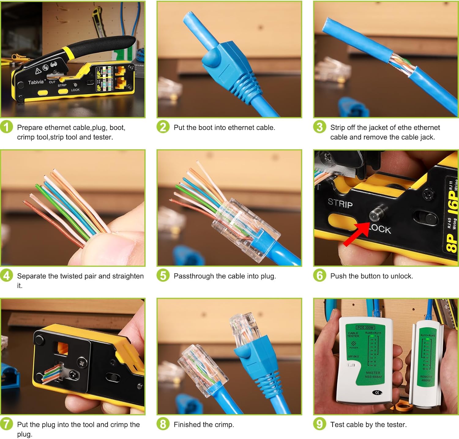 RJ45 Crimp Tool Pass Through Ethernet Crimping Tool Kit Cat6 Cat5e Cat5 RJ45 Ethernet Crimper Kit