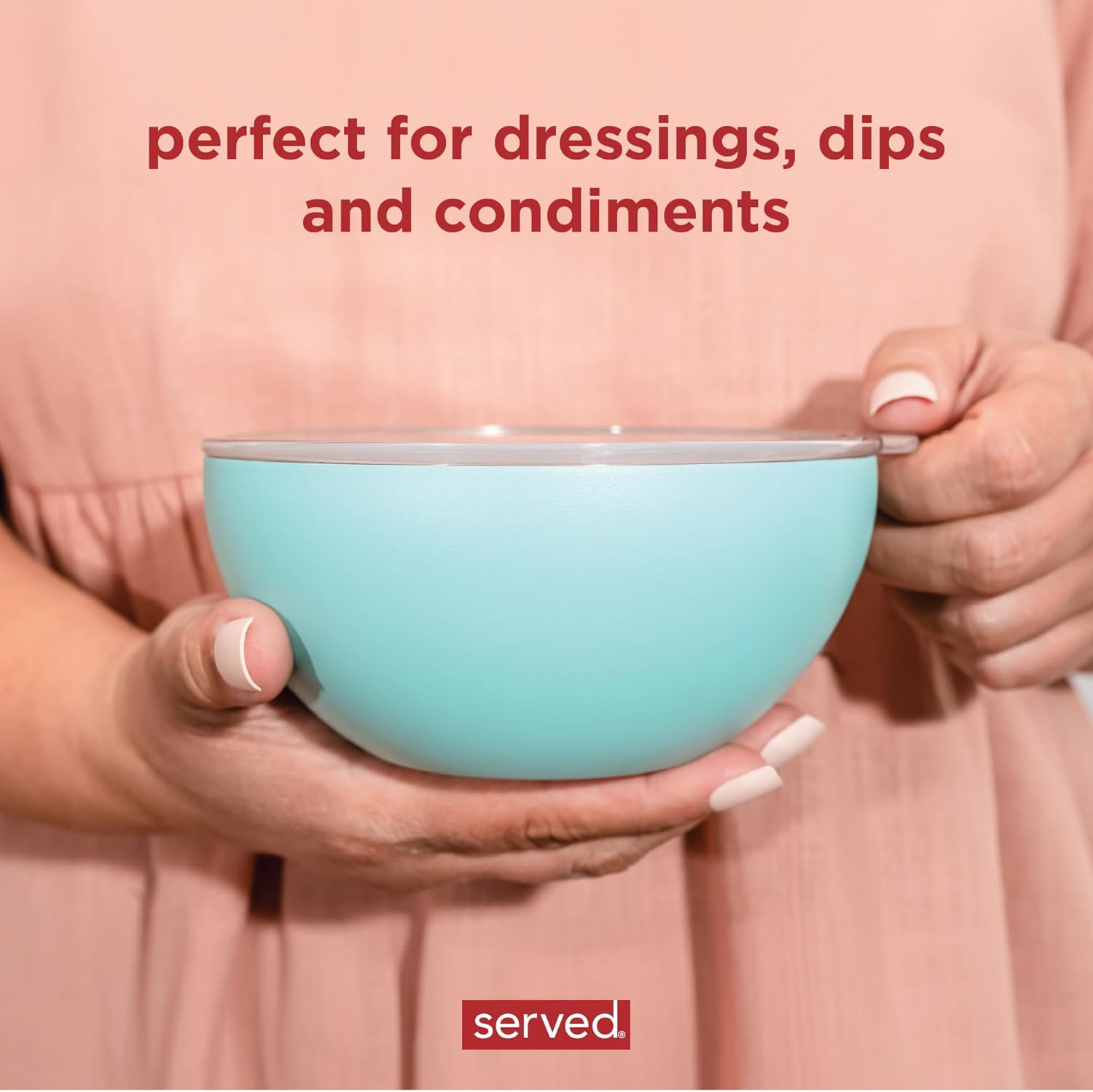 served Small Insulated Serving Bowl with Lid (20oz / 0.6QT) - Double-Walled Stainless Steel Bowl for Hot and Cold Food - Vacuum Insulated, Leak-Resistant Thermal Bowl for Snacks, Sides, and Meal Prep