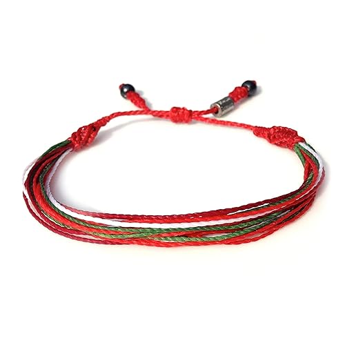 Portugal Bracelet in National Team Colors Red, White, and Green for Men and Women - Waxed Nylon Cord Sports Fan Soccer Bracelet with Hematite Stones