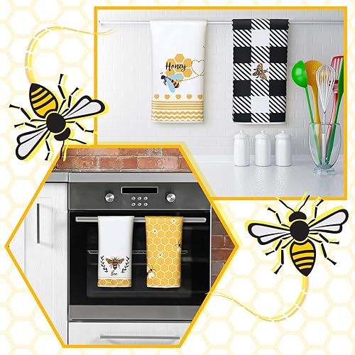 Miniatura 6 de Honey Bee - Toalla de mano de cocina, toallas de té de baño de panal, paños de cocina de poliéster absorbentes para baño y hogar, 16 x 24 pulgadas,