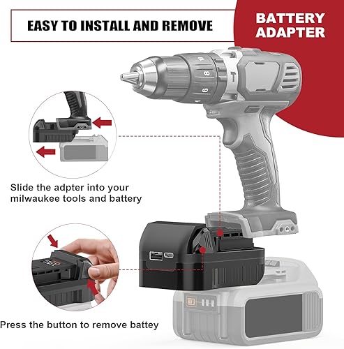 Battery Adapter Compatible with DeWalt to Milwaukee,18 20V Lithium Battery Converter for M18 Cordless Power Tool (Adapter only)(1 Pack with usb type-c port)