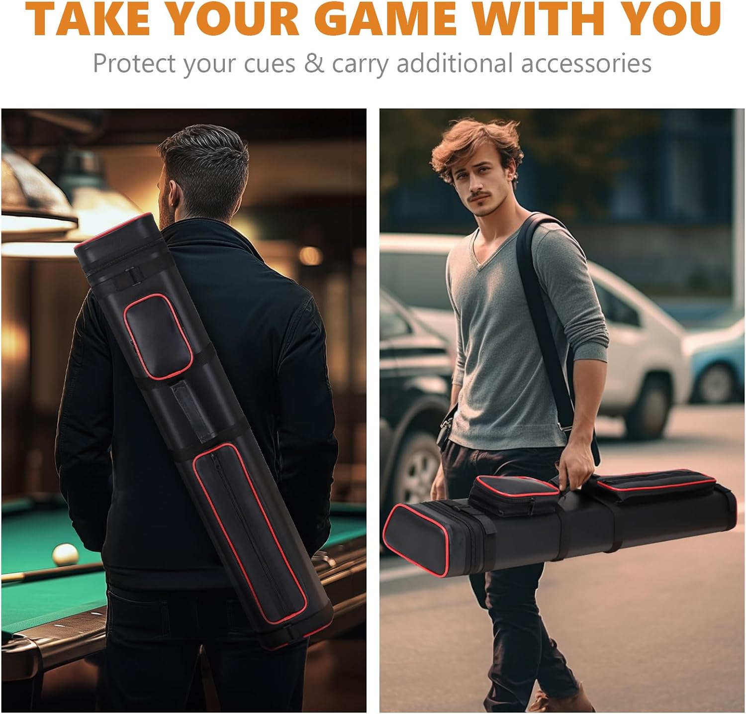 3x5 Hard Pool Cue Case Billiard Stick Carrying Case Pool Stick Case Holds 3 Cue Butts and 5 Cue Shafts