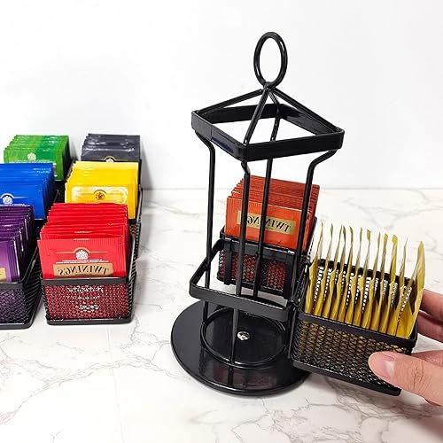 Miniatura 4 de Organizador de bolsas de té, carrusel giratorio de bolsas de té con 8 compartimentos, organizador de almacenamiento giratorio de 360 grados para té