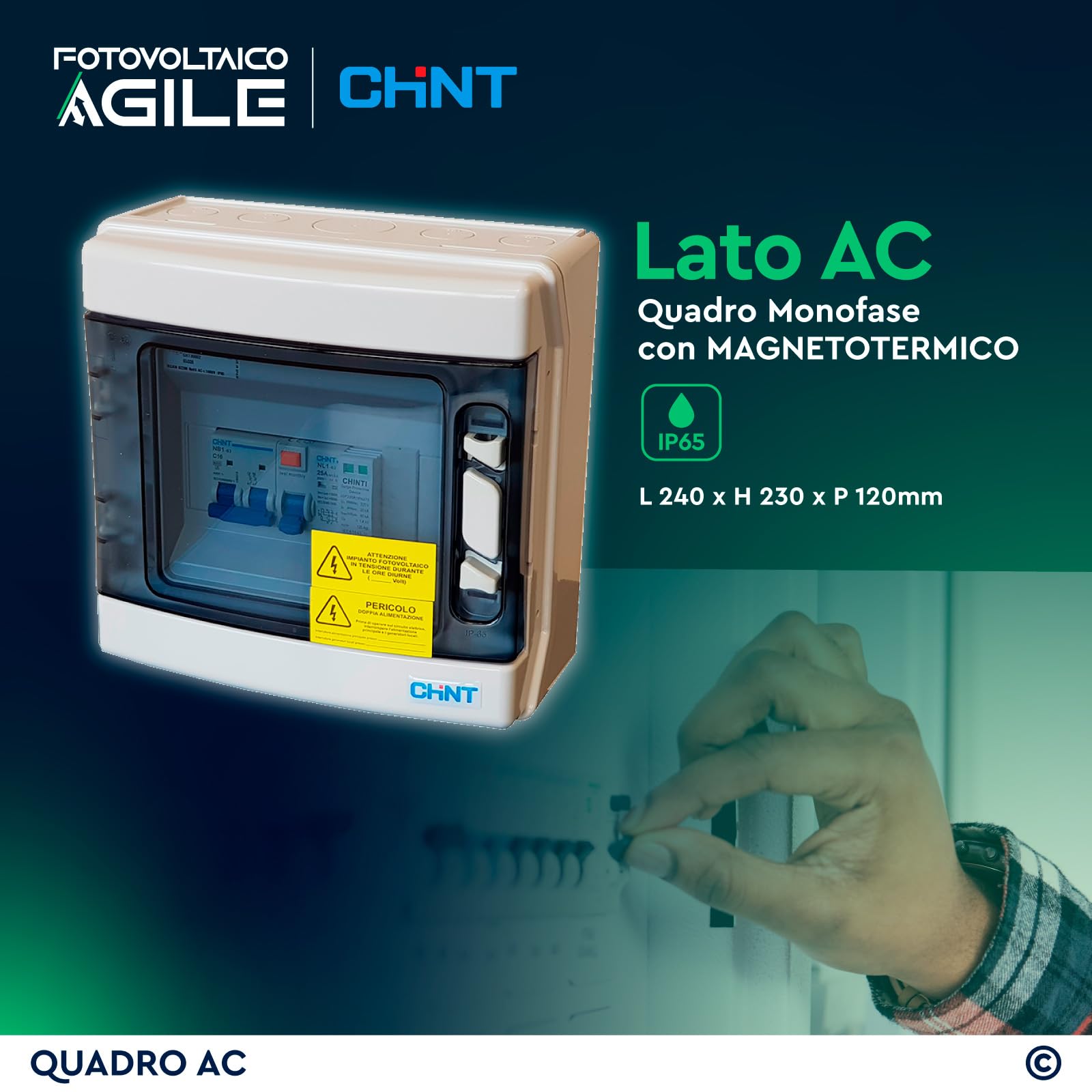 KIT Pannelli Solari 6,72 kWp + Inverter Ibrido Solis 6 kW + Batteria 9,6 kWh + Quadro di stringa 2 MPPT + Quadro AC Monofase Chint - CEI 0-21 - Funzione Backup - Impianto a isola oppure ongrid