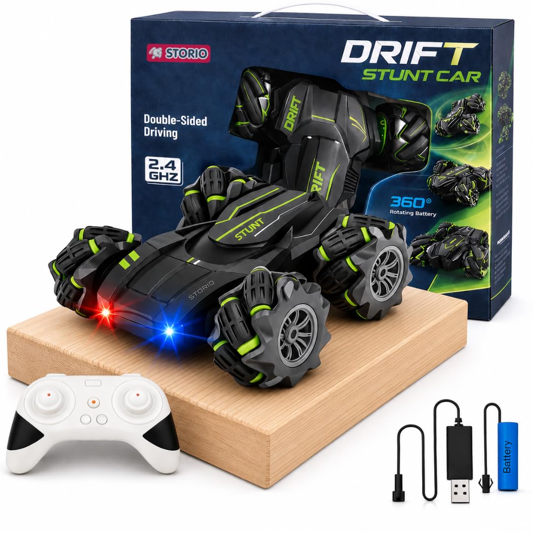 Storio Rechargeable 4x4 Remote Control Drift Stunt Car | 4WD Dual-Sided 360° Rotating RC Car | High-Speed Off-Road Climbing Battle Vehicle | Fall-Resistant Stunt Toy for Kids Boys Girls & Adults-image-22