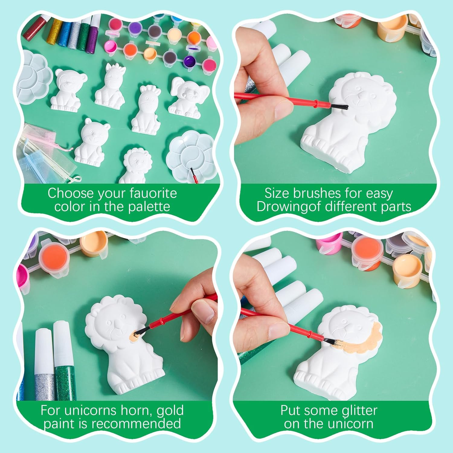 Gemscream 60 Pcs Plaster Painting Kit Party Favors for Birthday Supplies Animal Crafts DIY Painting Statues with Magnet Brushes Palette Organza Bag for Art Favor Bags