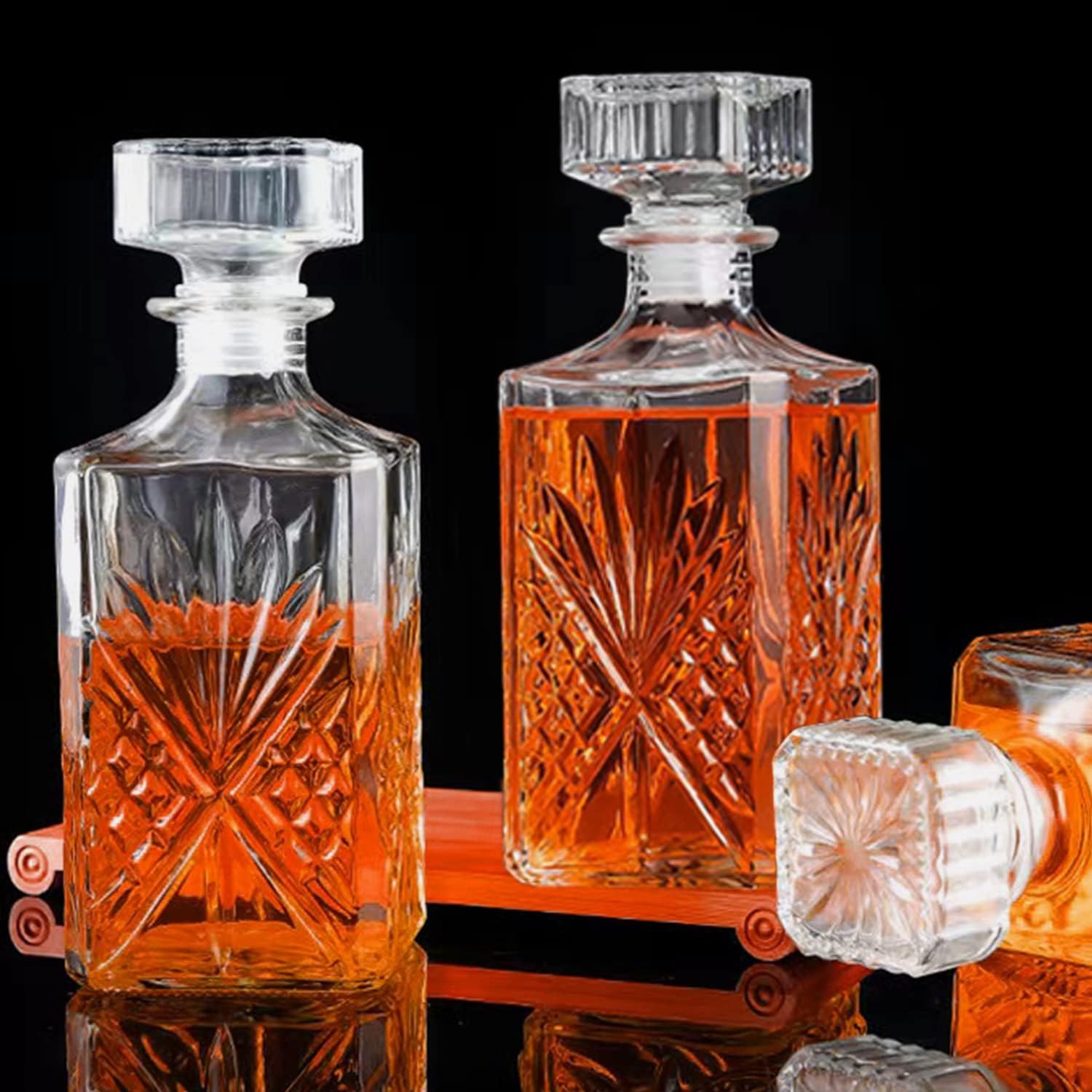 Glass Bottle,31oz Whiskey Decanter, Delicate Decanter Set for Tequila, Brandy, Scotch & Vodka, Gifts, Bar & Party Decorations (3 pcs)