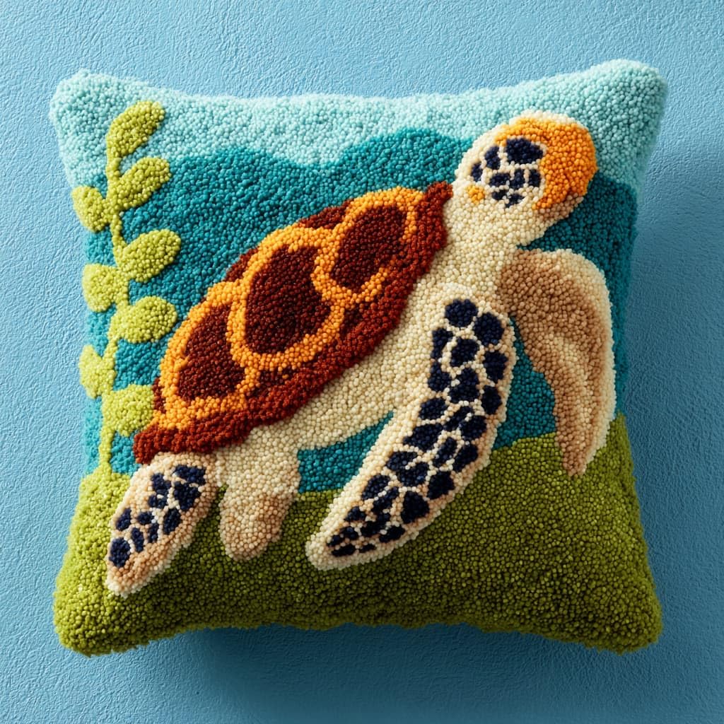 WallustrioaW Latch Hook Pillowcase Embroidery Kit,Animals, sea Turtles