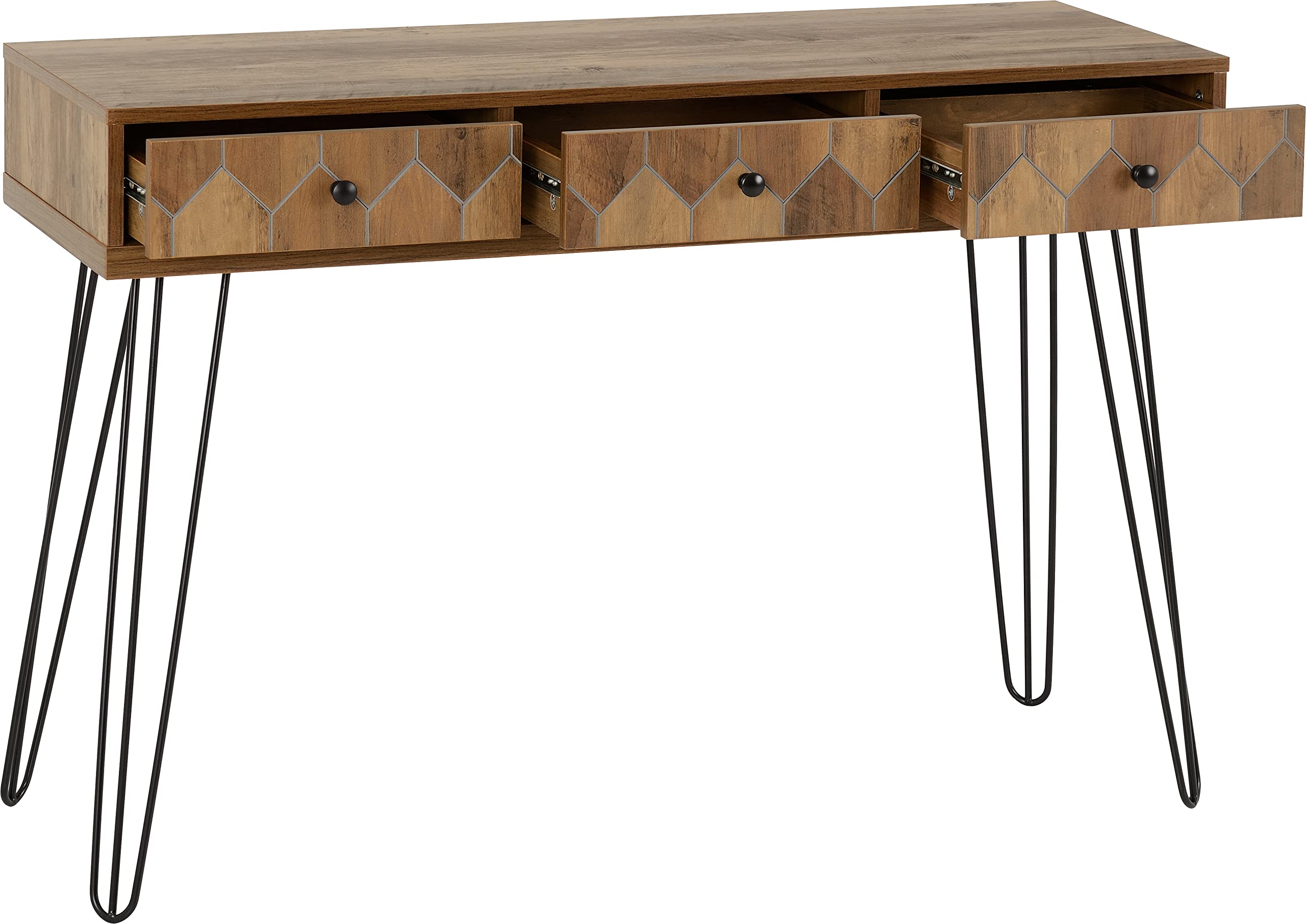 Seconique Stolik konsolowy z 3 szufladami, drewno inżynieryjne, średni efekt dębu/czarny, szer. 115 cm x gł. 40 cm x wys. 78,5 cm