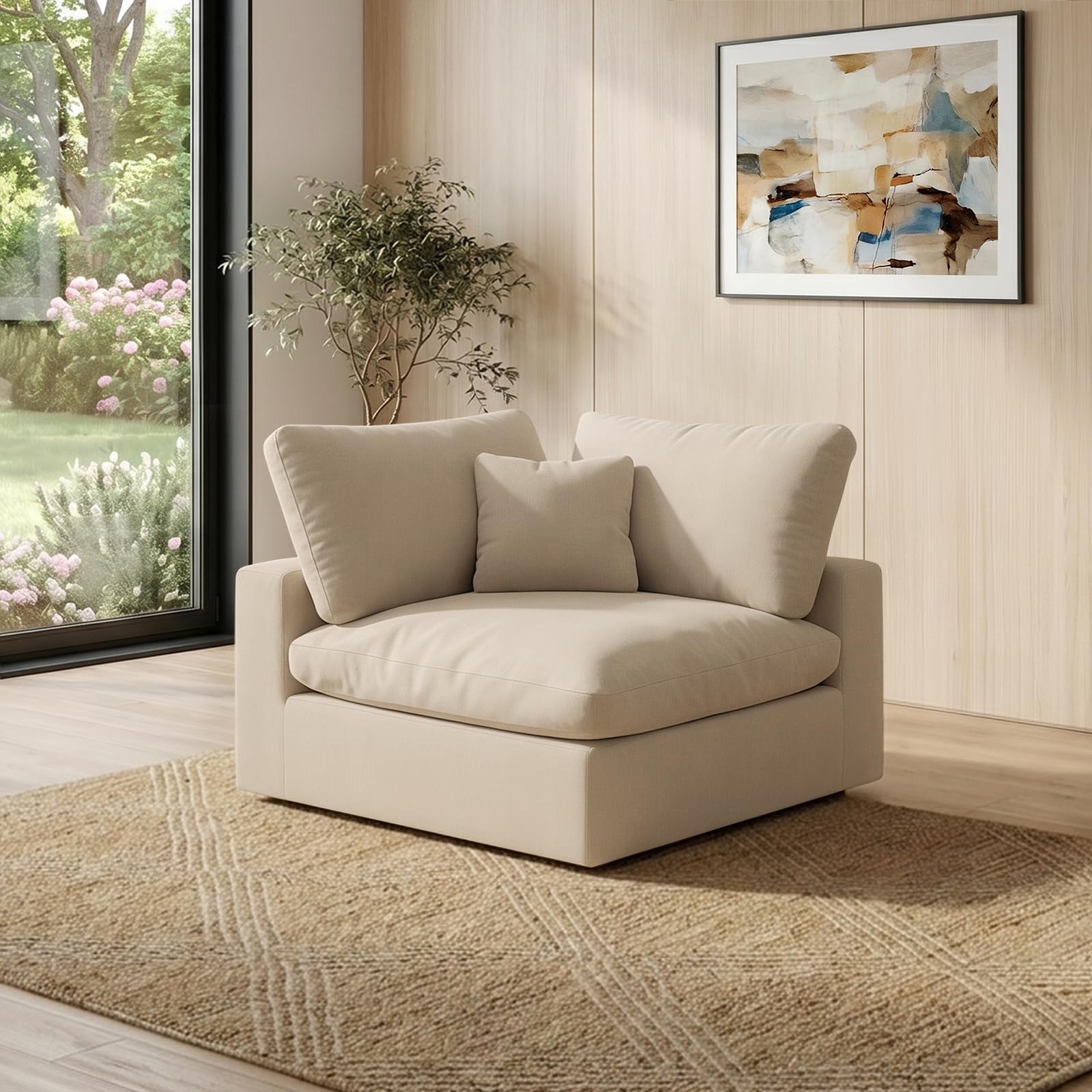 Cloud Sectional Corner Sofa,Left/Right Modular Sofa,Down Filled Convertible Couch,Covers Washable &amp; Replaceable,Khaki