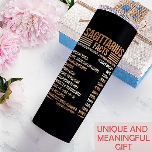 Miniatura 5 de Vaso delgado de acero inoxidable con información nutricional de Sagitario, con signo del zodiaco, taza con nombre personalizado, vaso del zodiaco de