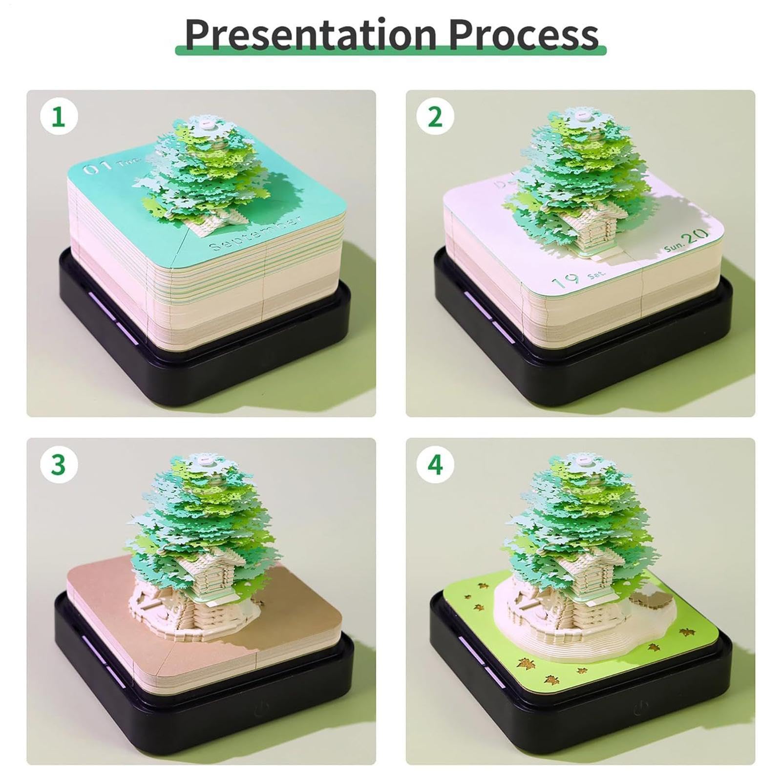 Calendario 3D a Strappo Quaderno d'Arte Design Albero e Casa | con Copertura Antipolvere Trasparente e Scultura Calendario a Strappo per Insegnanti Studenti Ufficio Scuola Task