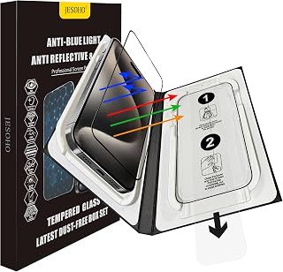 Anti Glare Screen Protector for iPhone 15 pro Max (6.7 inches) Blue Light Blocking, Anti-Reflective Military-Grade Shatterproof HD Tempered Glass with Easy Installation Tray,Touch Sensitive,9H,2 Pack