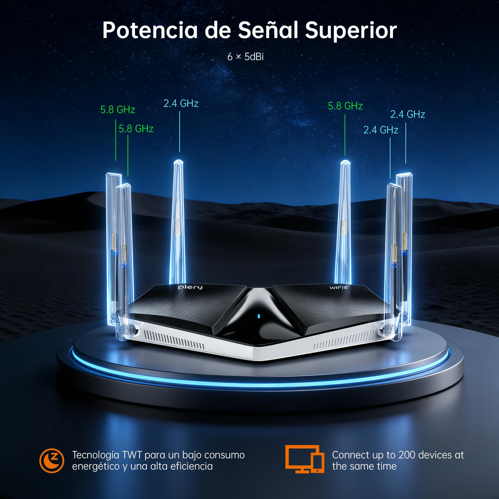 AX3000 Router WiFi 6, Doble Banda 5Ghz/2.4Ghz, 1 x WAN / 4 x LAN Puerto Gigabit, 3000 Mbps Alta Velocidad, 6 Antenas de Alta Ganancia, Up to 65 Dispositivos, WPA3, Compatible con EasyMesh