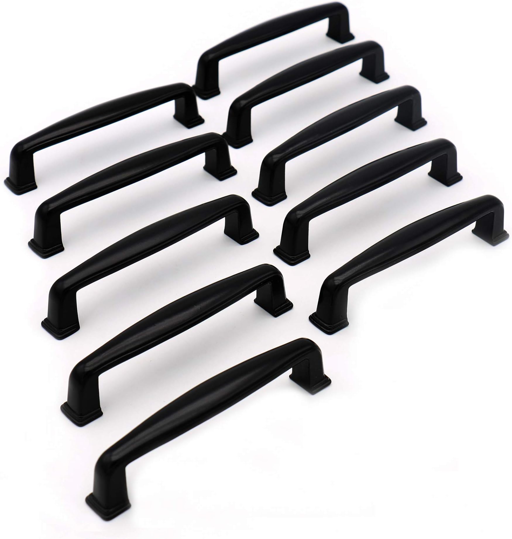 Black Flat Modern Concise Cabinet Hardware Handle Pulls, 3-3/4" Hole Center Distance, Mounting Screws with Three Sizes, 10 Sets